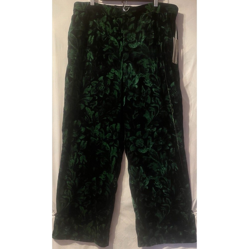 NWT SOFT SURROUNDINGS Aria Green Velvet Wide Leg Pants Romantic Roses XL